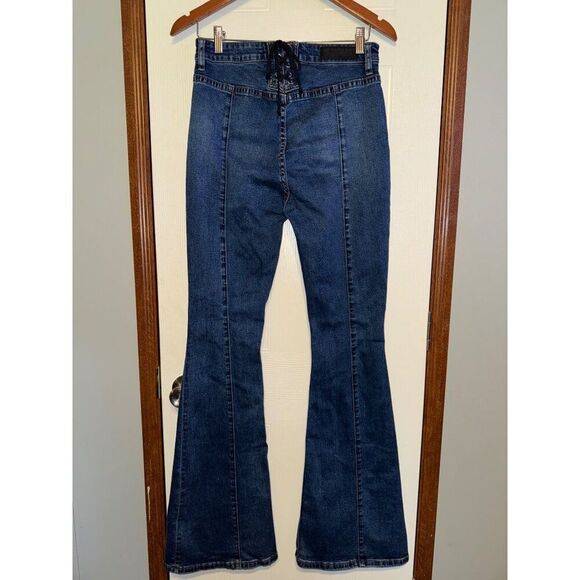 Rock & Roll High Rise Flare Jeans With Lace Up Back Size 28X34 - Picture 1 of 12